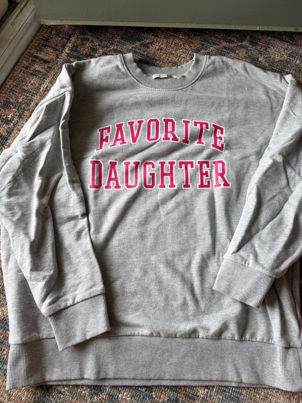 Favorite Daughter Gray Sweatshirt with Pink Lettering